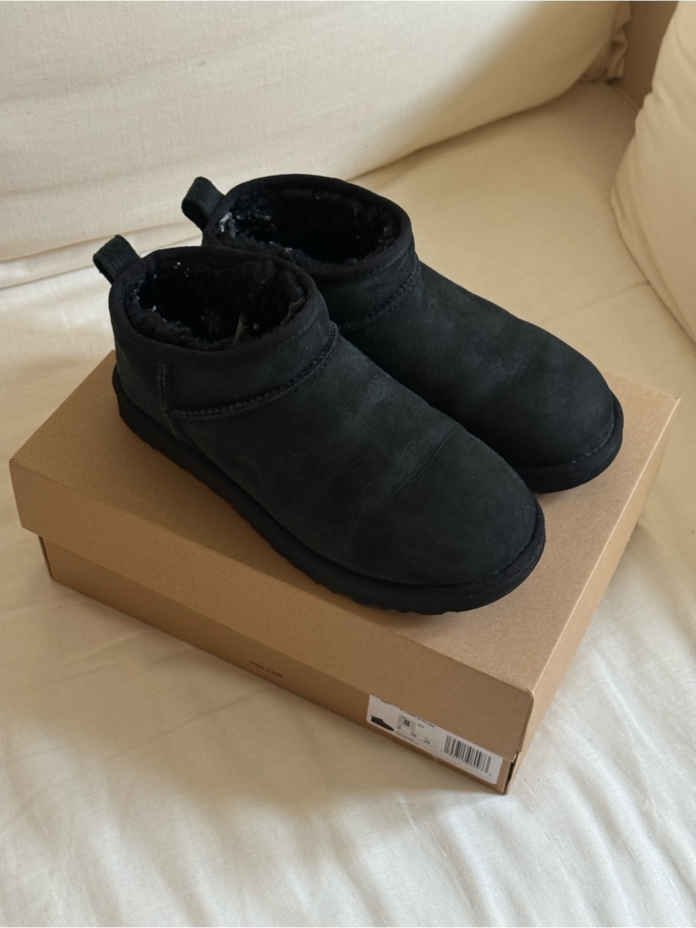 UGG Classic Ultra Mini Shearling Suede Boots Black 8